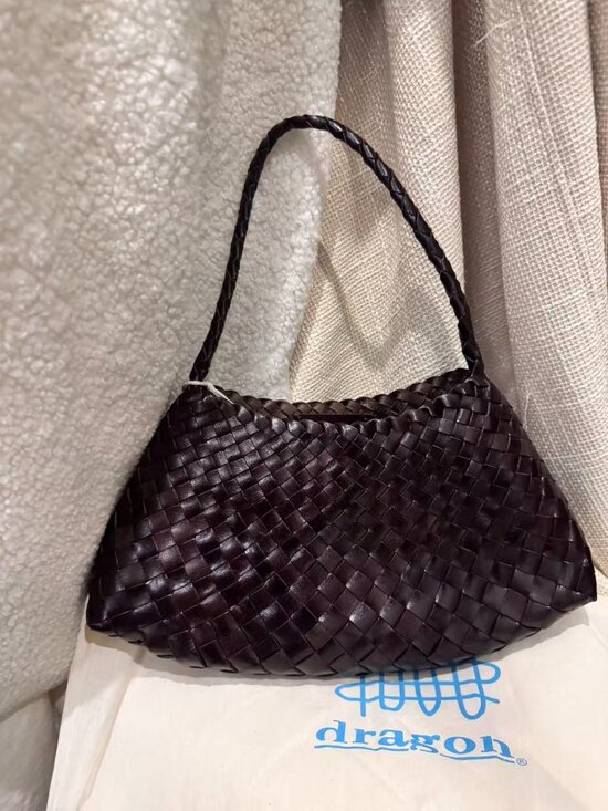 Dragon Diffusion Handbags - Dragon Diffusion Metallic Burgundy Woven Leather Shoulder Bag